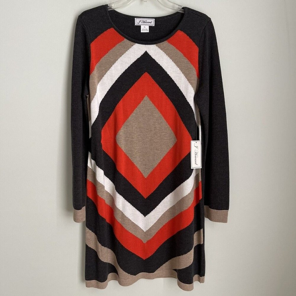 New J Howard Gray Orange Long Sleeve Sweater Dress